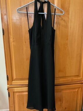 Black Halter Midi Dress - Elegant Women's Evening Dress